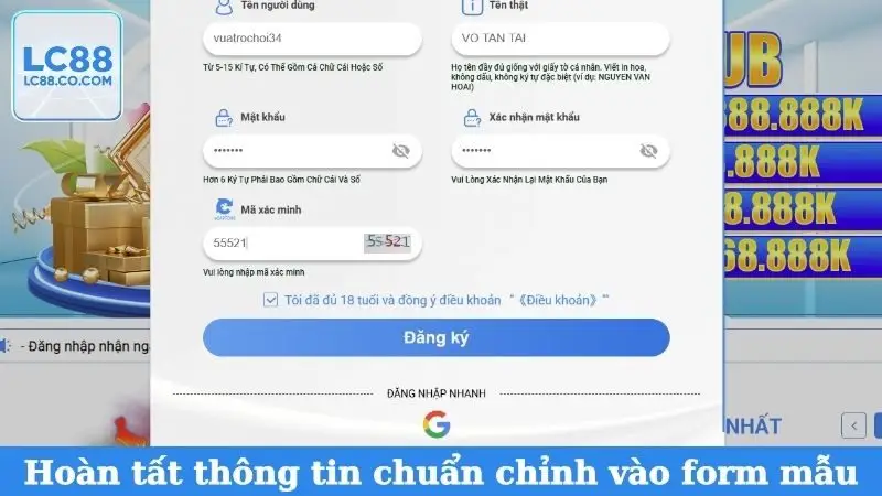 Hoàn tất thông tin chuẩn chỉnh vào form mẫu